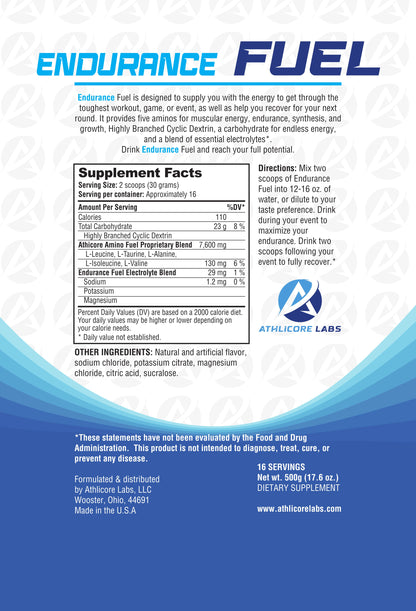 Back of a package of Endurance Fuel.