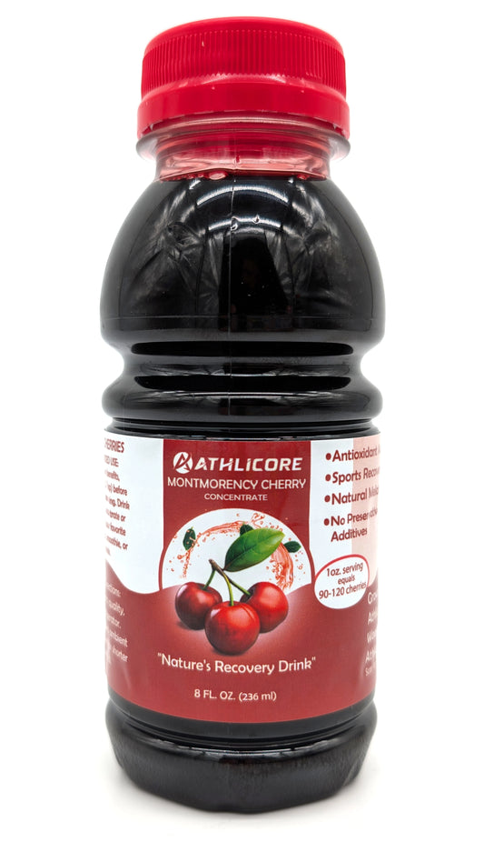 8 ounce bottle of Athlicore Montmorency Cherry Juice Concentrate.